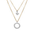 Collier argent rhodi&eacute; et dor&eacute; jaune cercle contour oxydes blancs r&eacute;glable 40 &agrave; 44cm