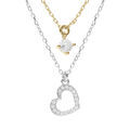 Colliers sur Artemare : Collier argent rhodi&eacute; et dor&eacute; jaune coeur contour oxydes blancs r&eacute;glable 40 &agrave; 44cm
