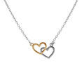 Collier argent rhodi&eacute; 2 coeurs lisses dont 1 dor&eacute; jaune r&eacute;glable 40 &agrave; 44cm Artemare
