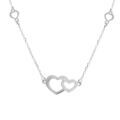 Collier argent rhodi&eacute; coeurs lisses et oxydes blancs r&eacute;glable 40 &agrave; 44cm