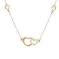 Collier argent dor&eacute; coeurs lisses et oxydes blancs r&eacute;glable 40 &agrave; 44cm
