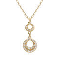 Collier argent dor&eacute; jaune pendentif 2 cercles &eacute;vid&eacute; oxydes blancs r&eacute;glable 40 &agrave; 44cm Artemare
