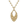 Collier argent dor&eacute; cha&icirc;ne boules pendentif ovale martel&eacute; r&eacute;glable 40 &agrave; 45cm