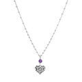 Collier argent rhodi&eacute; cha&icirc;ne boule pendentif coeur mpartel&eacute; avec 1 boule jade violette v&eacute;ritable r&eacute;glable 40 &agrave; 45cm Artemare