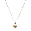 Colliers sur Artemare : Collier argent dor&eacute; cha&icirc;ne boule pendentif coeur mpartel&eacute; avec 1 boule jade violette v&eacute;ritable r&eacute;glable 40 &agrave; 45cm