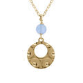 Collier argent dor&eacute; jaune pendentif rond martel&eacute; avec 1 boule jade bleu ciel r&eacute;glable 40 &agrave; 45cm Artemare