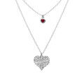 Collier argent rhodi&eacute; double cha&icirc;ne pendentif coeur diamant&eacute; et 1 oxyde rose r&eacute;glable 40 &agrave; 45cm Artemare