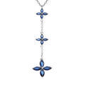 Collier argent rhodi&eacute; pendentif 3 fleurs verre bleu fonc&eacute; r&eacute;glable 40 &agrave; 44cm Artemare