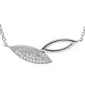 Collier argent rhodi&eacute; feuille "toi et moi" &eacute;vid&eacute;e et pavage oxydes blancs r&eacute;glable 40 &agrave; 44cm Artemare