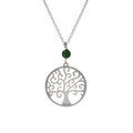 Collier argent rhodi&eacute; arbre de vie 20mm et boule malachite v&eacute;ritable r&eacute;glable 40 &agrave; 44cm