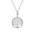 Collier argent rhodi&eacute; arbre de vie 20mm et boule jade bleu ciel v&eacute;ritable r&eacute;glable 40 &agrave; 44cm Artemare