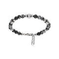 Bracelet acier et boules labradorite teint&eacute; grises avec cylindre granit&eacute; r&eacute;glable 19 &agrave; 21cm