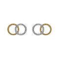 Boucles d'oreille tige argent dor&eacute; 2 cercles entrelac&eacute;s lisse et givr&eacute; Artemare