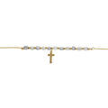 Bracelet argent dor&eacute; pampille croix avec perles nacre v&eacute;ritable blanche et teint&eacute;e bleu r&eacute;glable 16 &agrave; 19cm