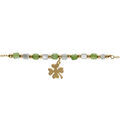 Bracelet argent dor&eacute; pampille tr&egrave;fle et perles nacre v&eacute;ritable blanche et teint&eacute;e verte r&eacute;glable 16 &agrave; 19cm Artemare