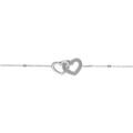 Bracelets sur Artemare : Bracelet argent rhodi&eacute; cha&icirc;ne boules 2 coeurs entrelac&eacute;s 1 lisse et 1 perl&eacute; r&eacute;glable 16 &agrave; 19cm
