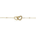 Bracelets sur Artemare : Bracelet argent dor&eacute; cha&icirc;ne boules 2 coeurs entrelac&eacute;s 1 lisse et 1 perl&eacute; r&eacute;glable 19 &agrave; 22cm