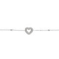 Bracelets sur Artemare : Bracelet argent rhodi&eacute; cha&icirc;ne boules coeur perl&eacute; r&eacute;glable 16 &agrave; 19cm
