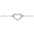Bracelets sur Artemare : Bracelet argent rhodi&eacute; cha&icirc;ne boules avec coeur givr&eacute; r&eacute;glable 16 &agrave; 19cm