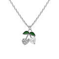Collier argent rhodi&eacute; pendentif cerise oxydes forme coeur blancs et verts r&eacute;glable 39 &agrave; 43cm
