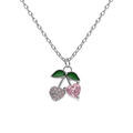 Collier argent rhodi&eacute; pendentif cerise oxydes forme coeur roses et verts r&eacute;glable 39 &agrave; 43cm Artemare