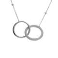 Collier argent rhodi&eacute; cha&icirc;ne boules 2 anneaux entrelac&eacute;s 1 lisse et 1 perl&eacute; r&eacute;glable 42 &agrave; 45cm Artemare