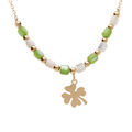 Collier argent dor&eacute; pampille tr&egrave;fle et perles nacre v&eacute;ritable blanche et teint&eacute;e verte r&eacute;glable 40 &agrave; 45cm Artemare