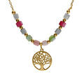 Collier argent dor&eacute; arbre de vie et perles nacre v&eacute;ritable teint&eacute;e r&eacute;glable 40 &agrave; 45cm