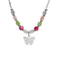 Collier argent rhodi&eacute; papillon et perles nacre v&eacute;ritable teint&eacute;e r&eacute;glable 40 &agrave; 45cm