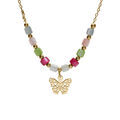 Colliers sur Artemare : Collier argent dor&eacute; papillon et perles nacre v&eacute;ritable teint&eacute;e r&eacute;glable 40 &agrave; 45cm