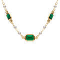 Collier argent dor&eacute; 3 oxydes verts rectangulaires et perles blanches r&eacute;glable 42 &agrave; 45cm