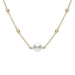 Collier argent dor&eacute; perle blanche r&eacute;glable 42 &agrave; 45cm