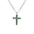 Collier argent rhodi&eacute; pendentif croix oxydes vert r&eacute;glable 42 &agrave; 45cm