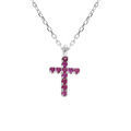 Collier argent rhodi&eacute; pendentif croix oxydes fushia r&eacute;glable 42 &agrave; 45cm