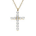 Colliers sur Artemare : Collier argent dor&eacute; pendentif croix avec 1 oxyde blanc et perle blanche r&eacute;glable 42 &agrave; 45cm