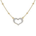Collier argent dor&eacute; cha&icirc;ne boules avec coeur givr&eacute; r&eacute;glable 42 &agrave; 45cm