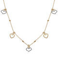 Collier argent dor&eacute; pampilles coeurs lisses et givr&eacute;s r&eacute;glable 42 &agrave; 45cm