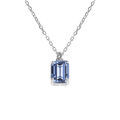 Collier argent rhodi&eacute; pendentif rectangulaire oxyde bleu ciel r&eacute;glable 42 &agrave; 44cm