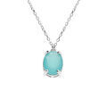 Collier argent rhodi&eacute; pendentif ovale oxyde 10 x 7.5mm vert opaque r&eacute;glable 42 &agrave; 45cm
