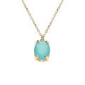 Collier argent dor&eacute; pendentif ovale oxyde 10 x 7.5mm vert opaque r&eacute;glable 42 &agrave; 45cm