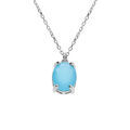 Colliers sur Artemare : Collier argent rhodi&eacute; pendentif ovale oxyde 10 x 7.5mm bleu clair opaque r&eacute;glable 42 &agrave; 45cm
