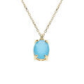 Colliers sur Artemare : Collier argent dor&eacute; pendentif ovale oxyde 10 x 7.5mm bleu clair opaque r&eacute;glable 42 &agrave; 45cm
