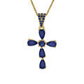 Collier argent dor&eacute; pendentif croix oxydes bleu fonc&eacute; r&eacute;glable 38 &agrave; 43cm