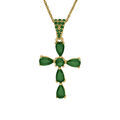 Collier argent dor&eacute; pendentif croix oxydes vert r&eacute;glable 38 &agrave; 43cm