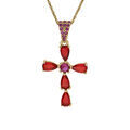 Collier argent dor&eacute; pendentif croix oxydes rouges r&eacute;glable 38 &agrave; 43cm Artemare