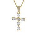 Collier argent dor&eacute; pendentif croix oxydes blancs r&eacute;glable 38 &agrave; 43cm