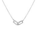 Collier argent rhodi&eacute; 2 rectangles entrelac&eacute;s 1 lisse 1 avec oxydes blancs sertis r&eacute;glable 39 &agrave; 43cm