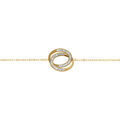 Bracelet acier dor&eacute; double anneaux et strass r&eacute;glable 16 &agrave; 20cm