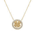 Collier acier dor&eacute; motif tr&egrave;fle contour strass r&eacute;glable 40 &agrave; 45cm
