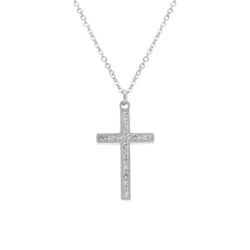 Collier acier croix et strass r&eacute;glable 40 &agrave; 45cm